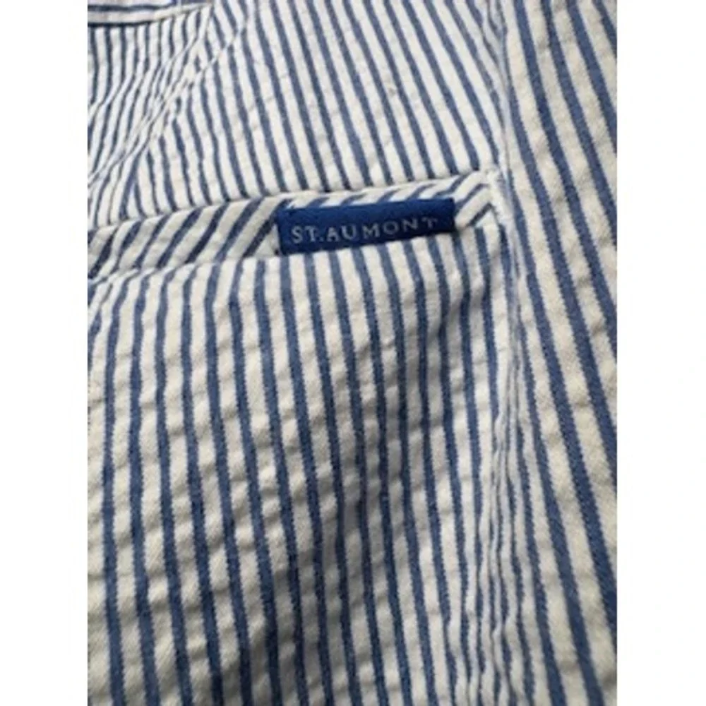 ST. AUMONT Seersucker Bermuda Golf Shorts‎ Size 8 Blue White Preppy Cotton